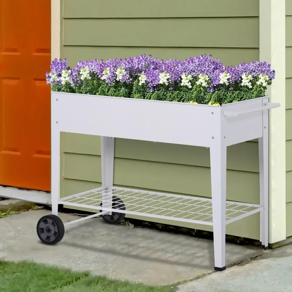 Mobile plant trolley with storage space