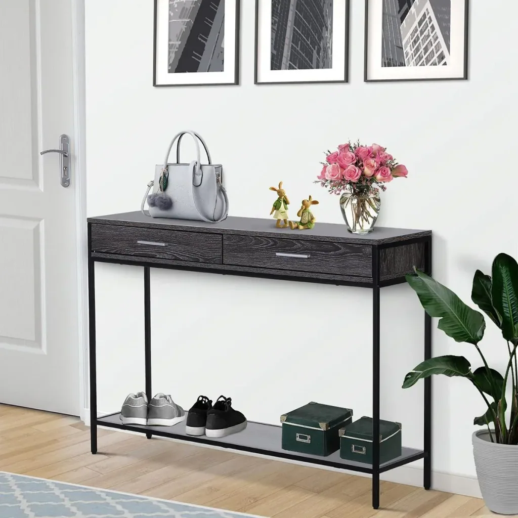 Console table with 2 drawers grey/black