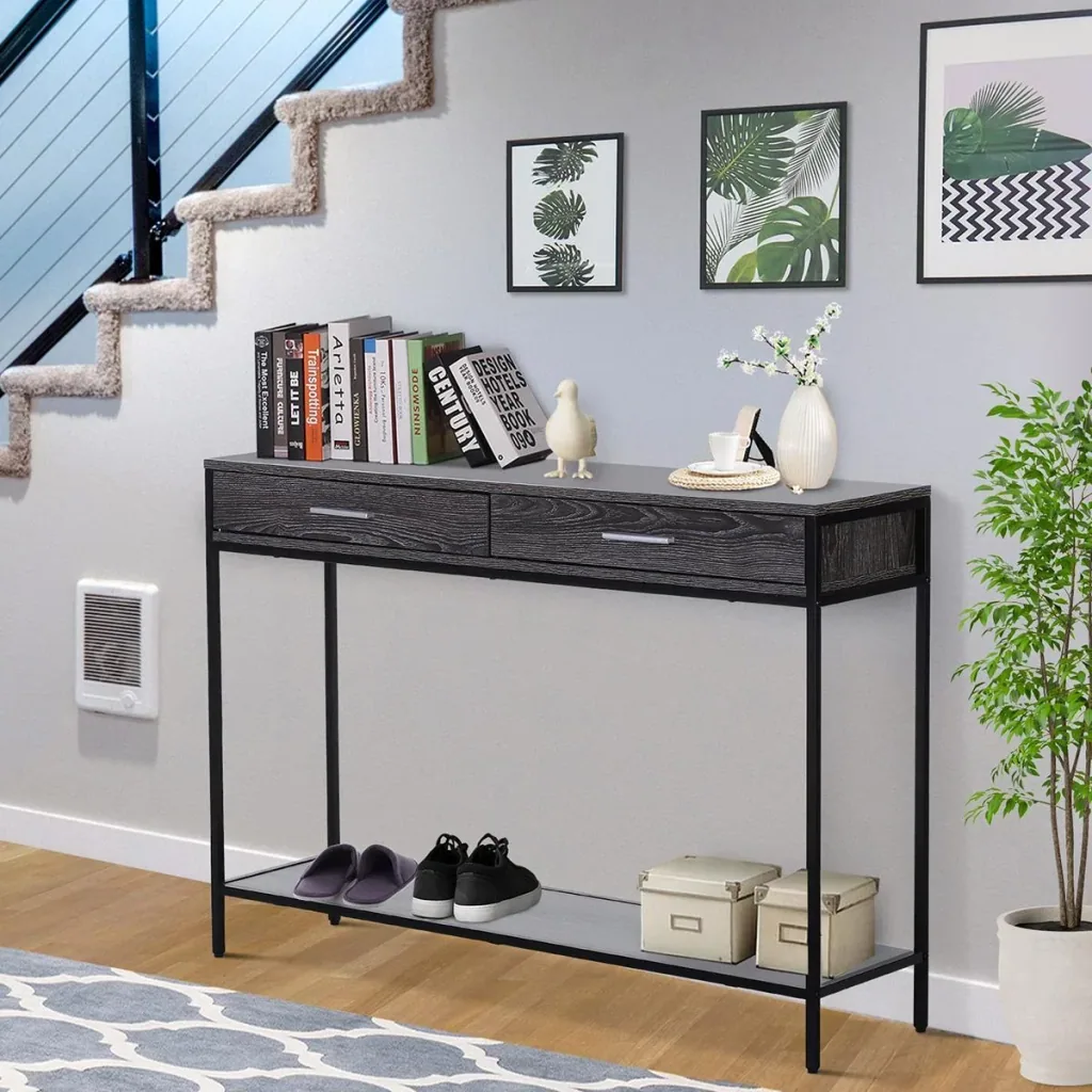 Console table with 2 drawers grey/black