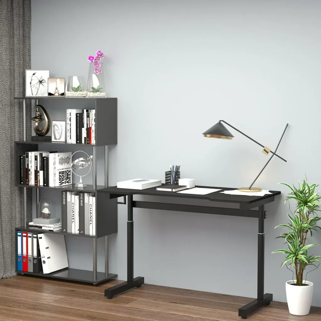Desk Computer Desk Height Adjustable Hand Crank Lift Standing Desk Office Table Adjustable Footrests MDF Metal