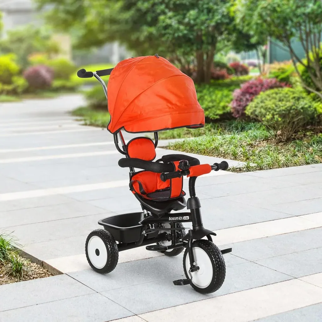 6 in 1 children's tricycle tricycle children's bicycle wheel stroller push bar sun canopy safety belt 6-60 months red+black