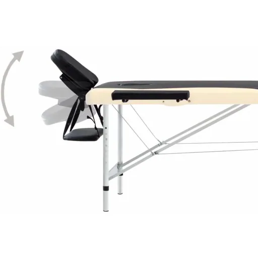 Folding massage table 2 zones aluminum black and beige