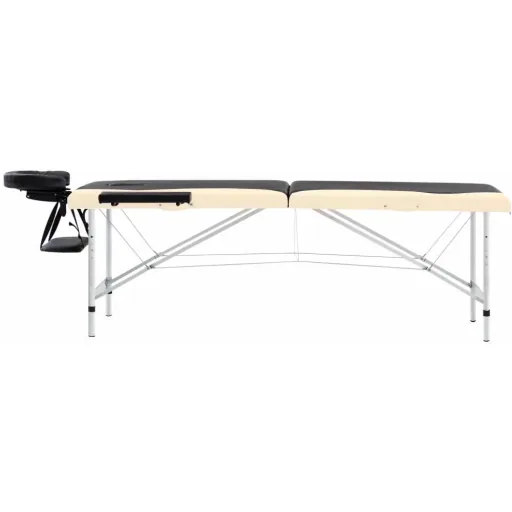 Folding massage table 2 zones aluminum black and beige