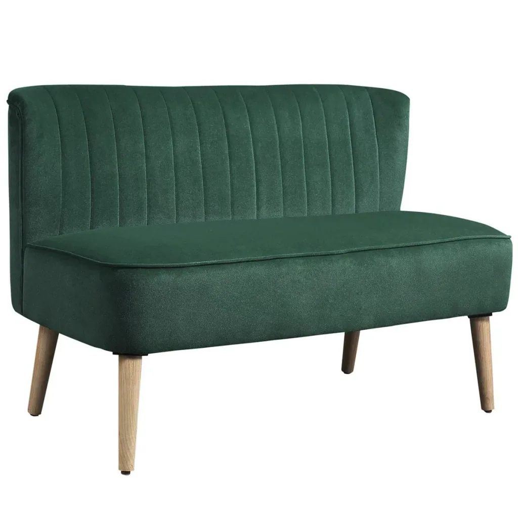 2-seater fabric sofa upholstered sofa seating furniture lounge sofa wood velvety polyester foam dark green 117 x 56.5 x 77 cm