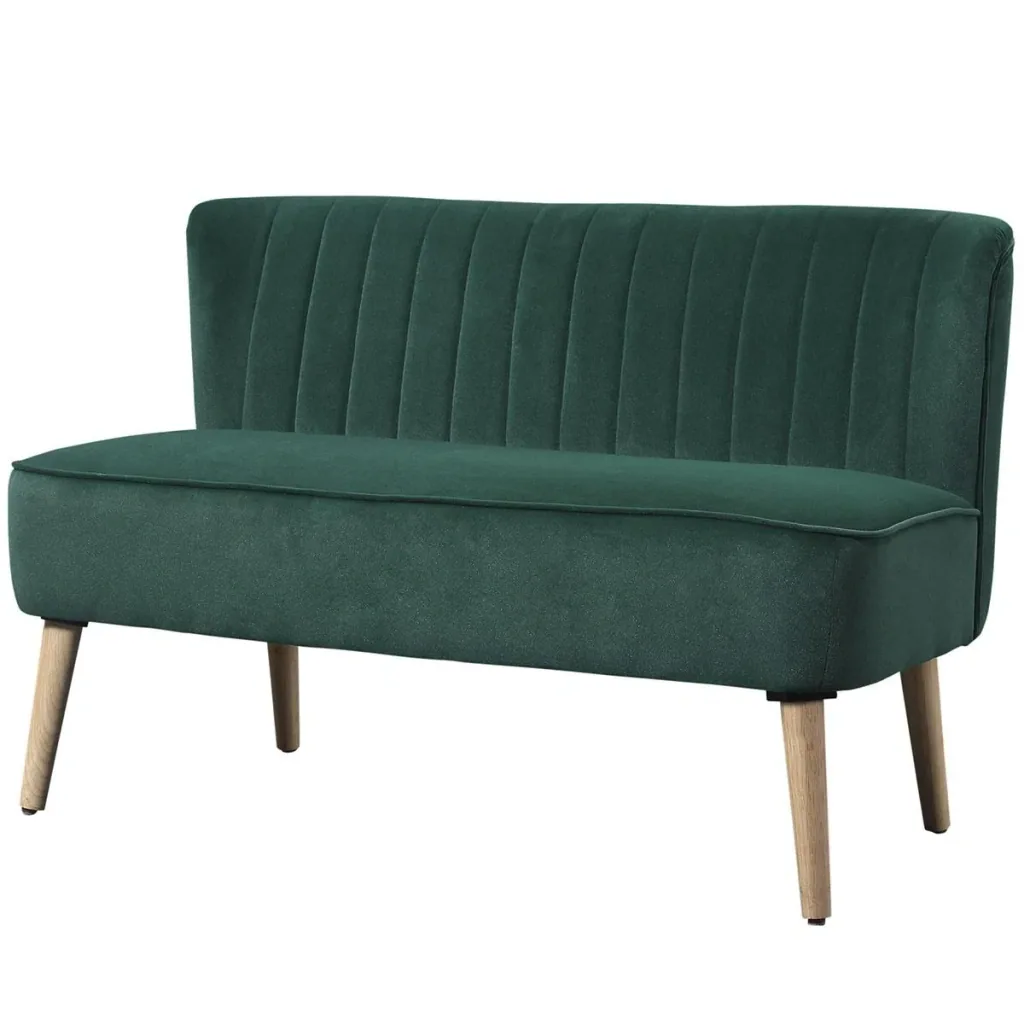 2-seater fabric sofa upholstered sofa seating furniture lounge sofa wood velvety polyester foam dark green 117 x 56.5 x 77 cm