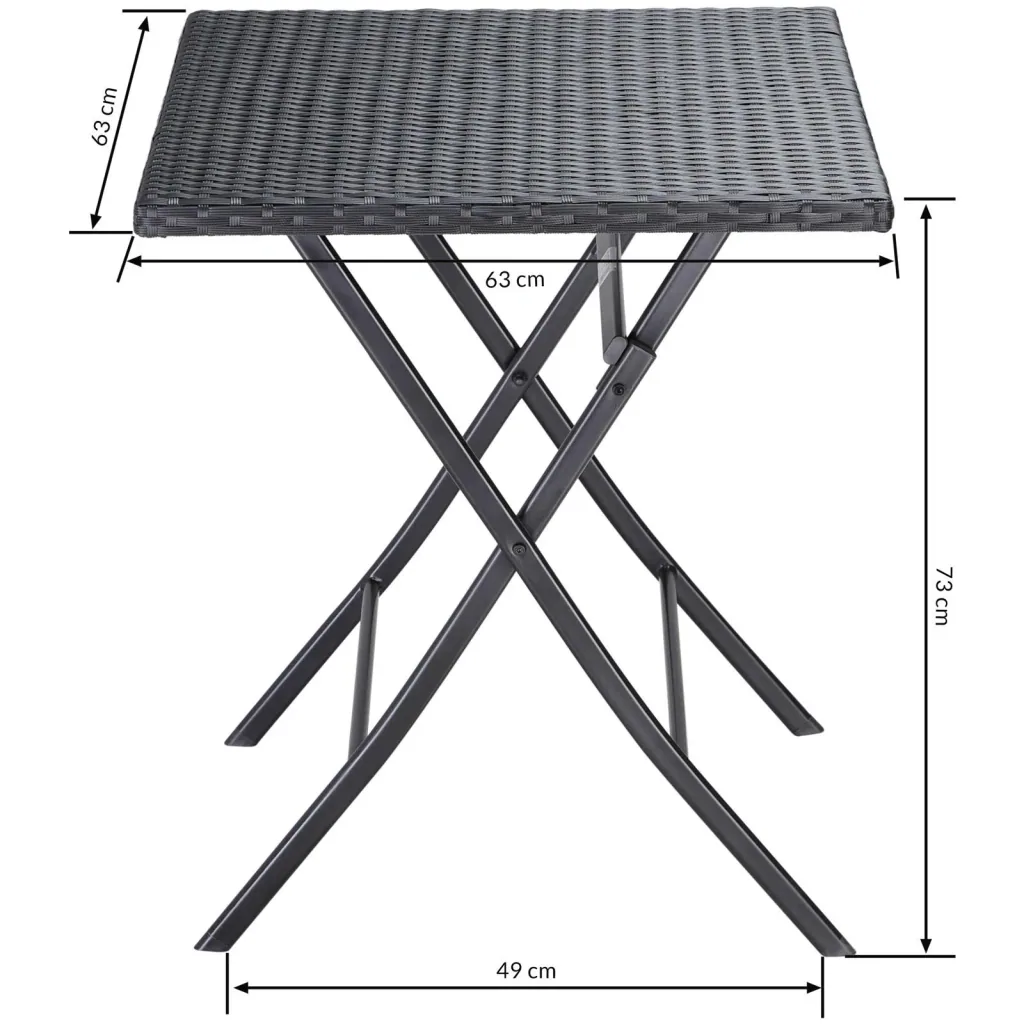 Folding table polyrotan black, 63 x 63 x 73 cm