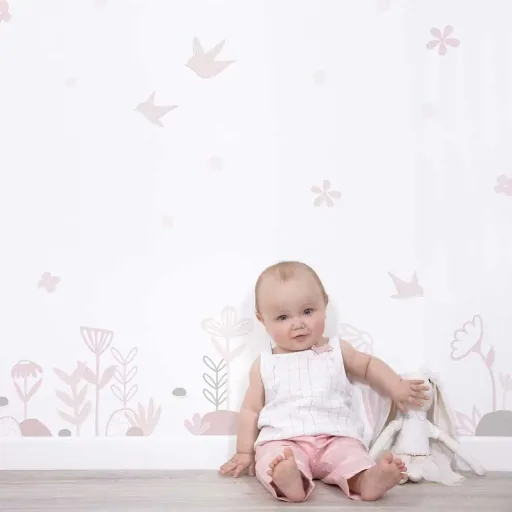 Lilipinso muursticker zwaluwen en bloemen roze