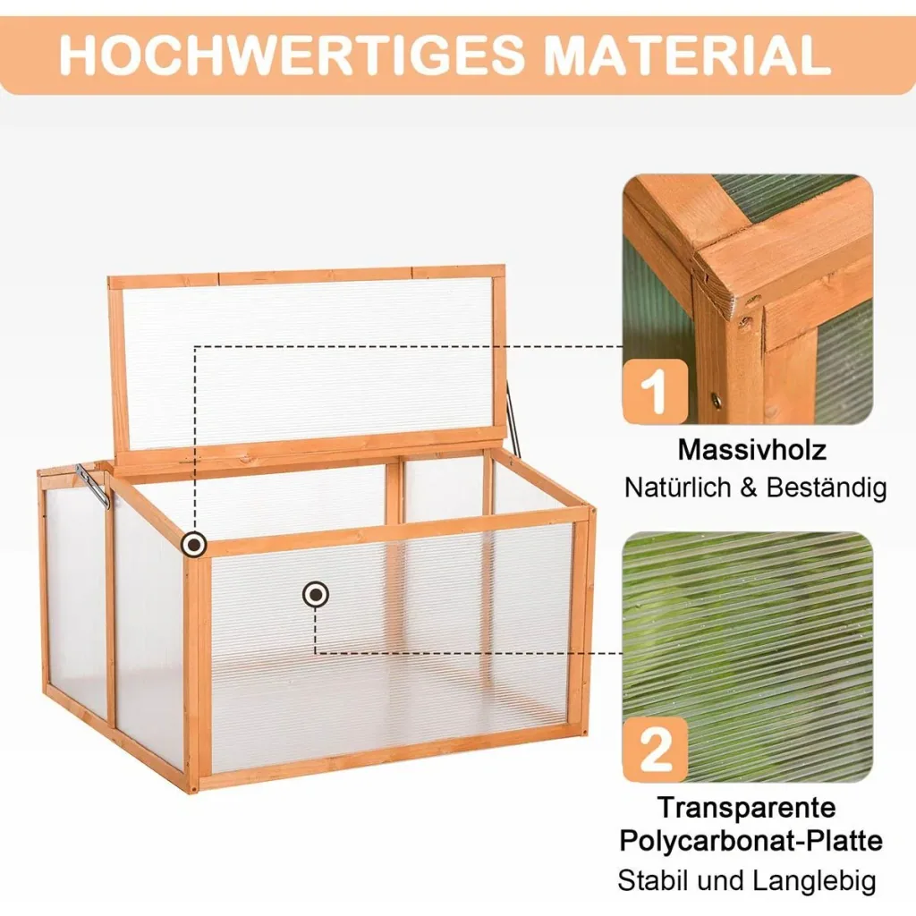 Cold frame greenhouse cold frame plant bed with cover made of wood and polycarbonate weatherproof orange 90