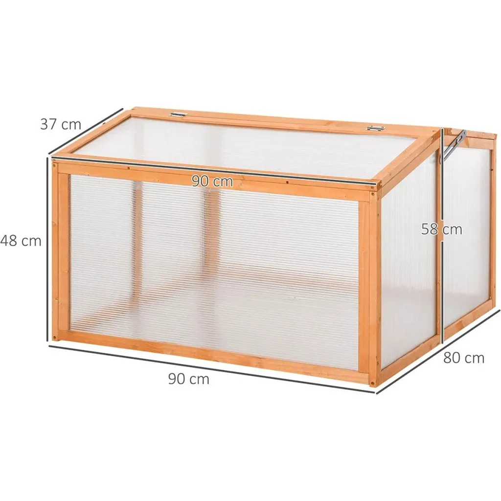 Cold frame greenhouse cold frame plant bed with cover made of wood and polycarbonate weatherproof orange 90