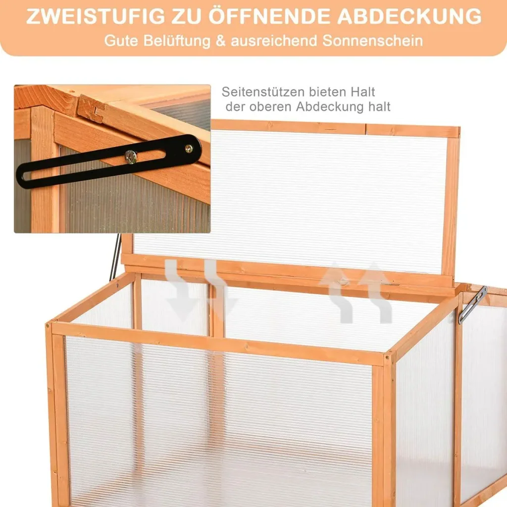 Cold frame greenhouse cold frame plant bed with cover made of wood and polycarbonate weatherproof orange 90