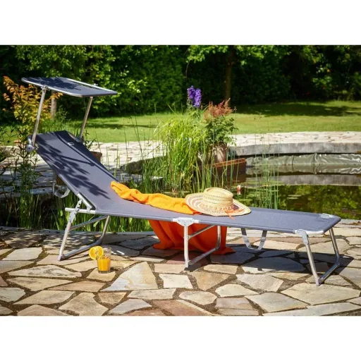 Deck chair 'Ibiza' with sliding roof, aluminum grey, 190 x 59 x 29 cm