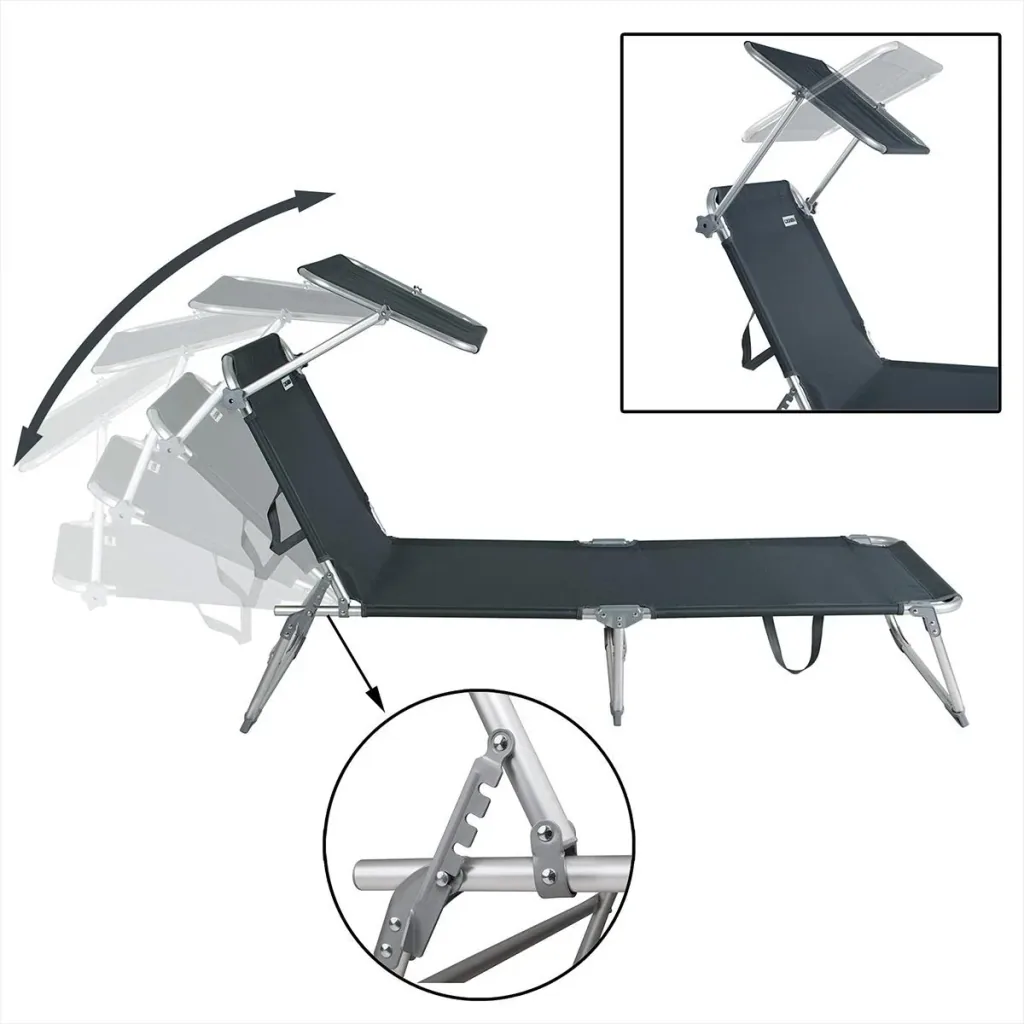 Deck chair 'Ibiza' with sliding roof, aluminum grey, 190 x 59 x 29 cm