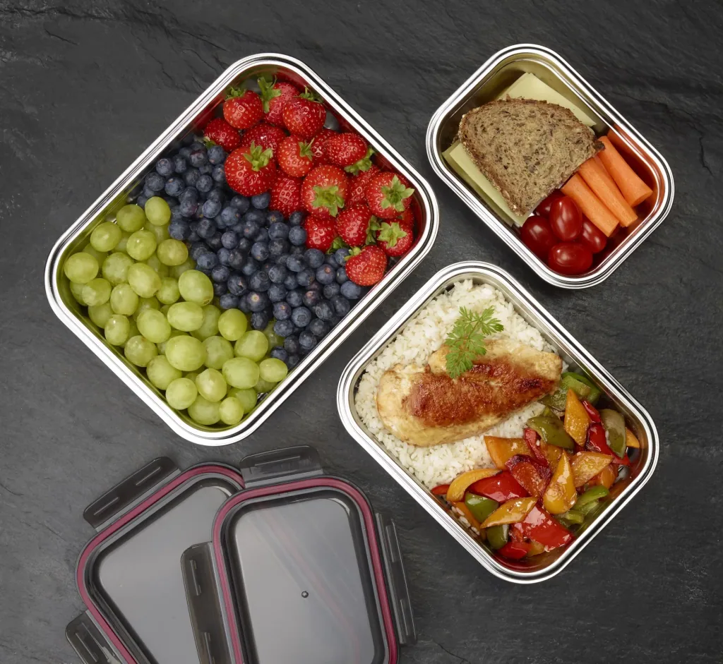 XL stainless steel food storage containers with click lids, 6 pieces