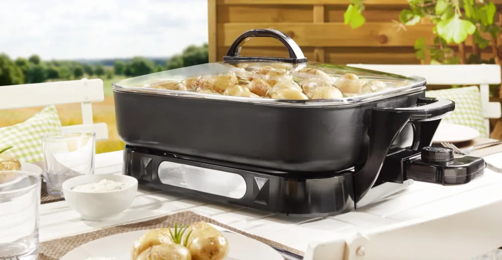 Ceramic multi-buffet pan, 1500 watts, with glass lid
