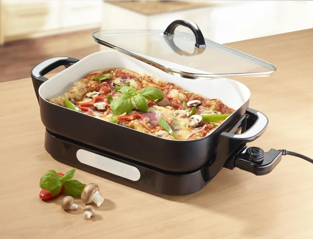 Ceramic multi-buffet pan, 1500 watts, with glass lid