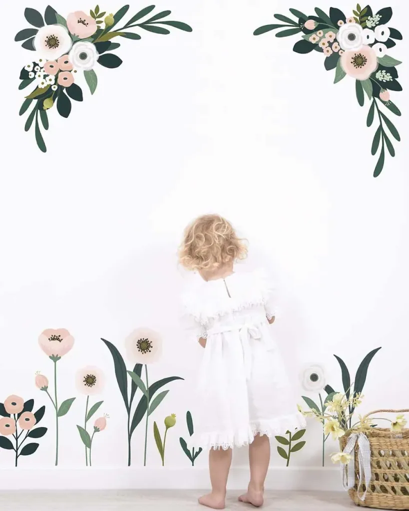 Lilipinso muursticker A3 bloemen en bladeren roze groen