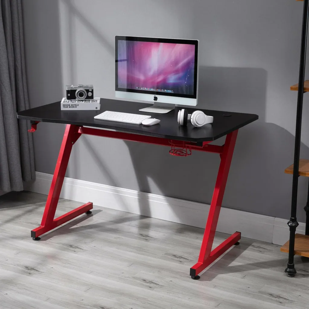 Game table with cup holder, black, red