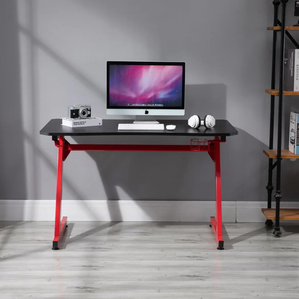 Game table with cup holder, black, red