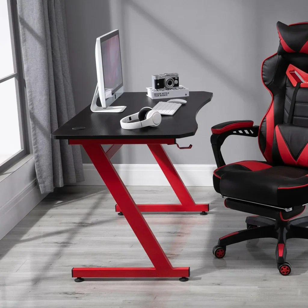 Game table with cup holder, black, red
