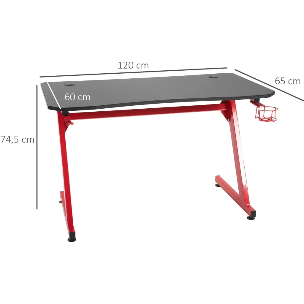 Game table with cup holder, black, red