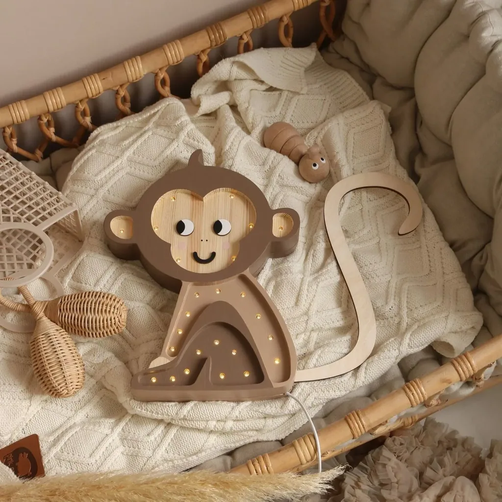 Little Lights Nachtlampje voor kinderen, aap – 100% natuurlijk grenen