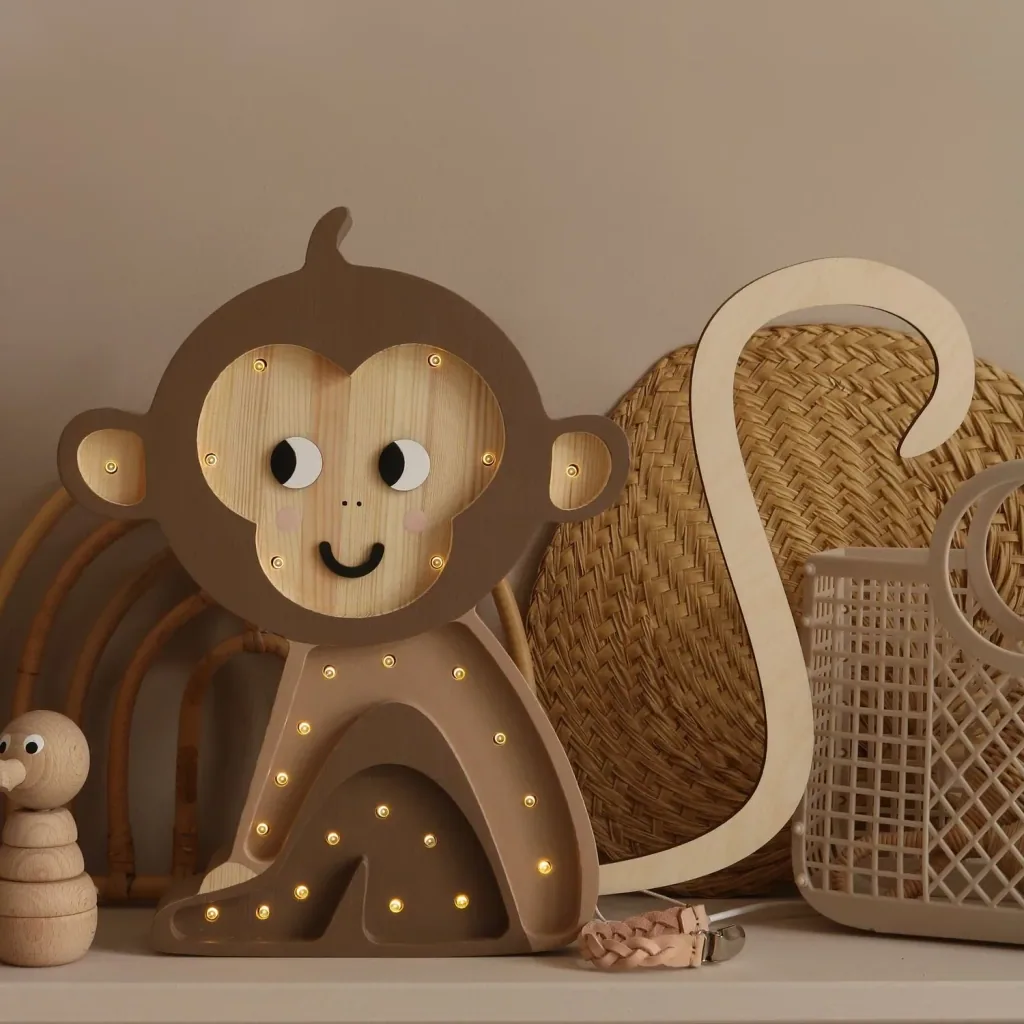 Little Lights Nachtlampje voor kinderen, aap – 100% natuurlijk grenen