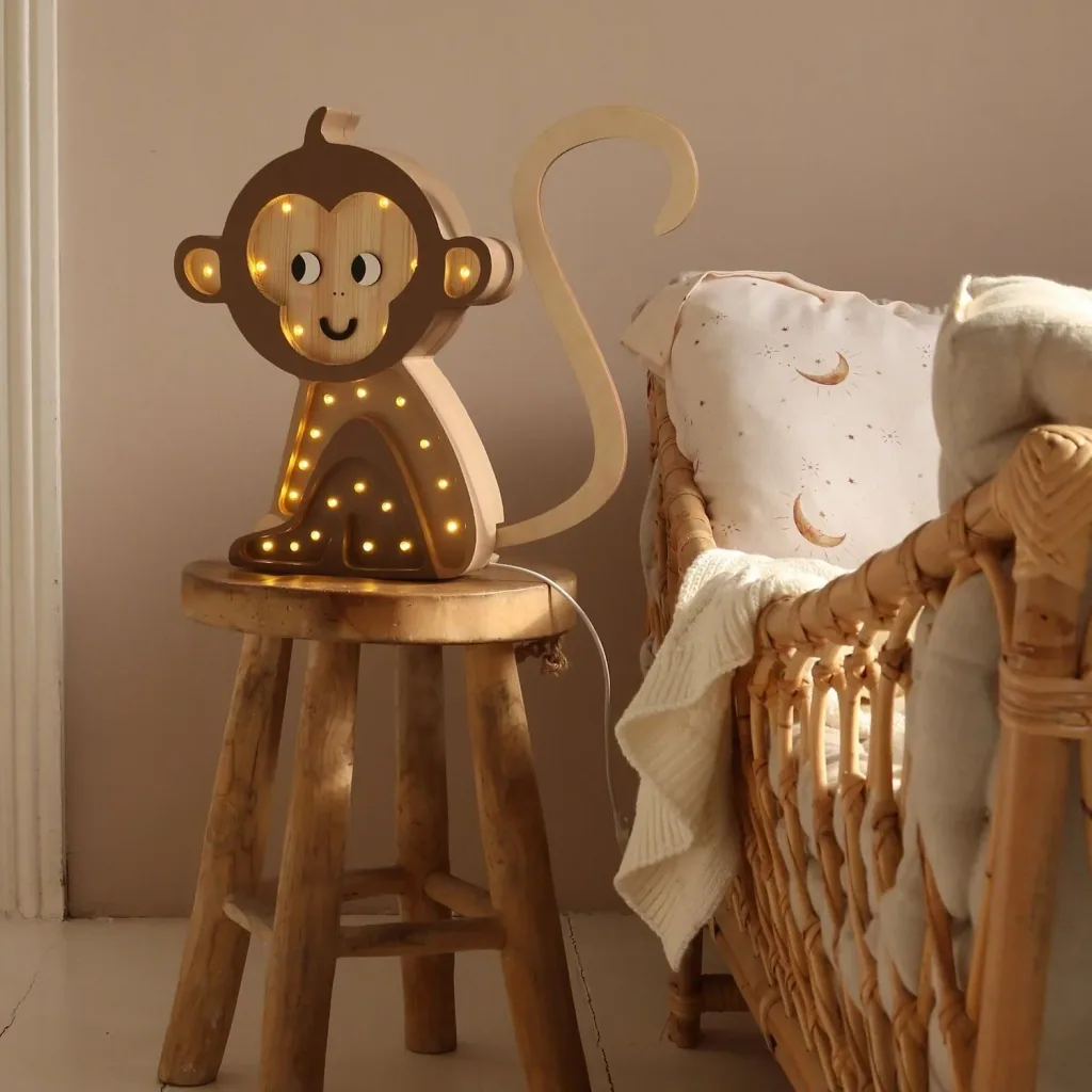 Little Lights Nachtlampje voor kinderen, aap – 100% natuurlijk grenen