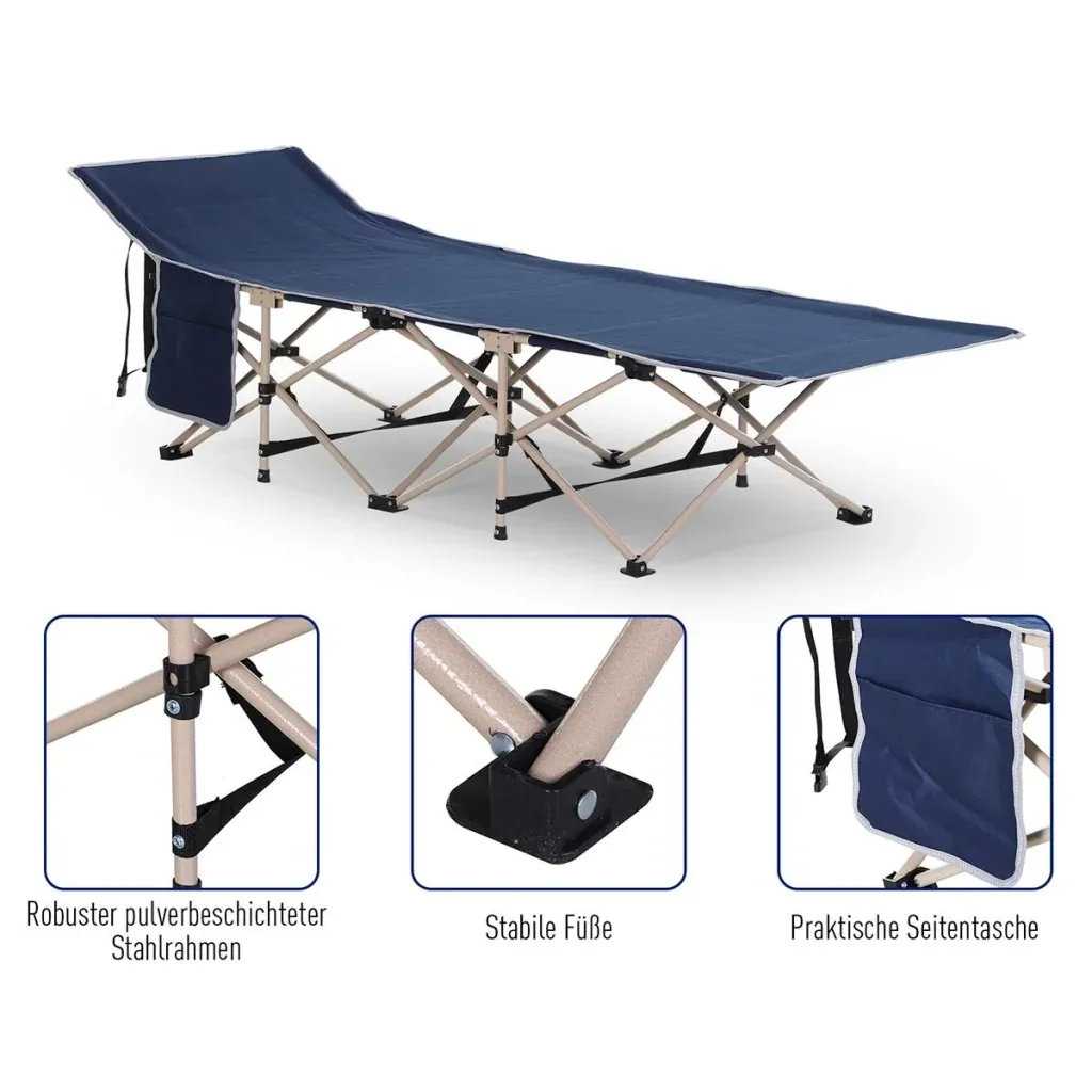 Camp bed with storage bag blue/beige
