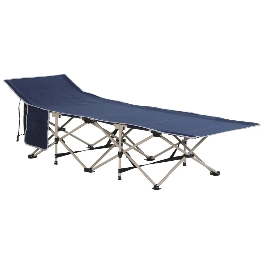 Camp bed with storage bag blue/beige