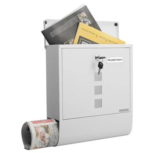 Letterbox with newspaper holder white 30.5x8.5x33.5cm