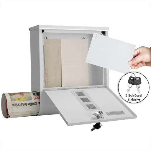 Letterbox with newspaper holder white 30.5x8.5x33.5cm