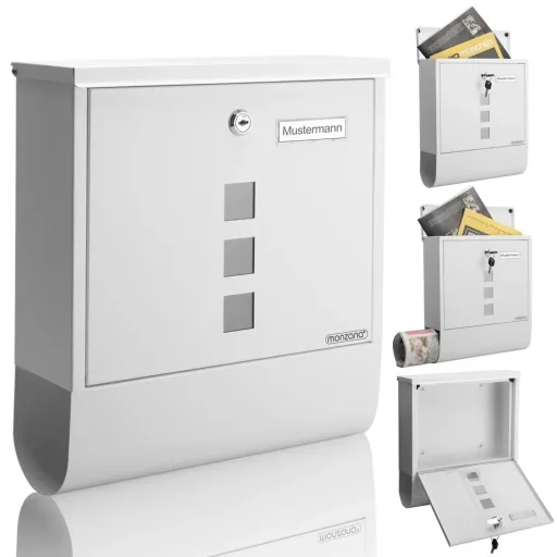 Letterbox with newspaper holder white 30.5x8.5x33.5cm
