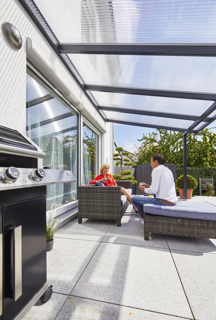 Patio roof Premium, anthracite, 3094 x 3060 mm - Polycarbonate multi-wall sheets 16 mm, clear