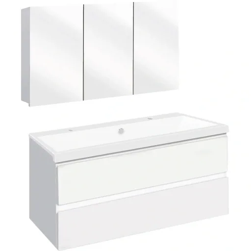 Concept bathroom furniture with mirror cabinet 100cm - White/White