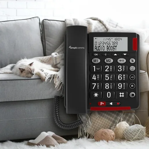 Large-button telephone with 2 direct dial buttons and large display