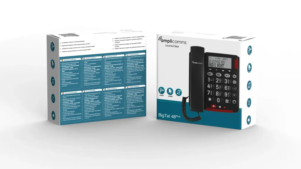 Large-button telephone with 2 direct dial buttons and large display