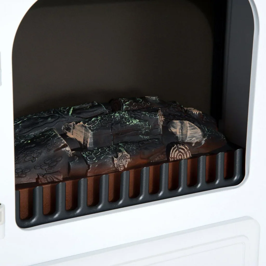 Electric fireplace stove flame effect metal glass white L42 x W28 x H55 cm