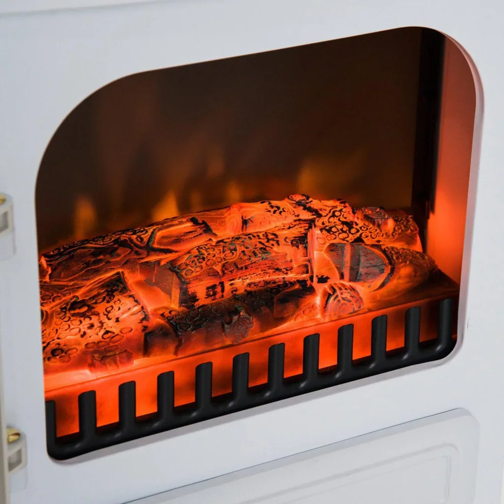 Electric fireplace stove flame effect metal glass white L42 x W28 x H55 cm