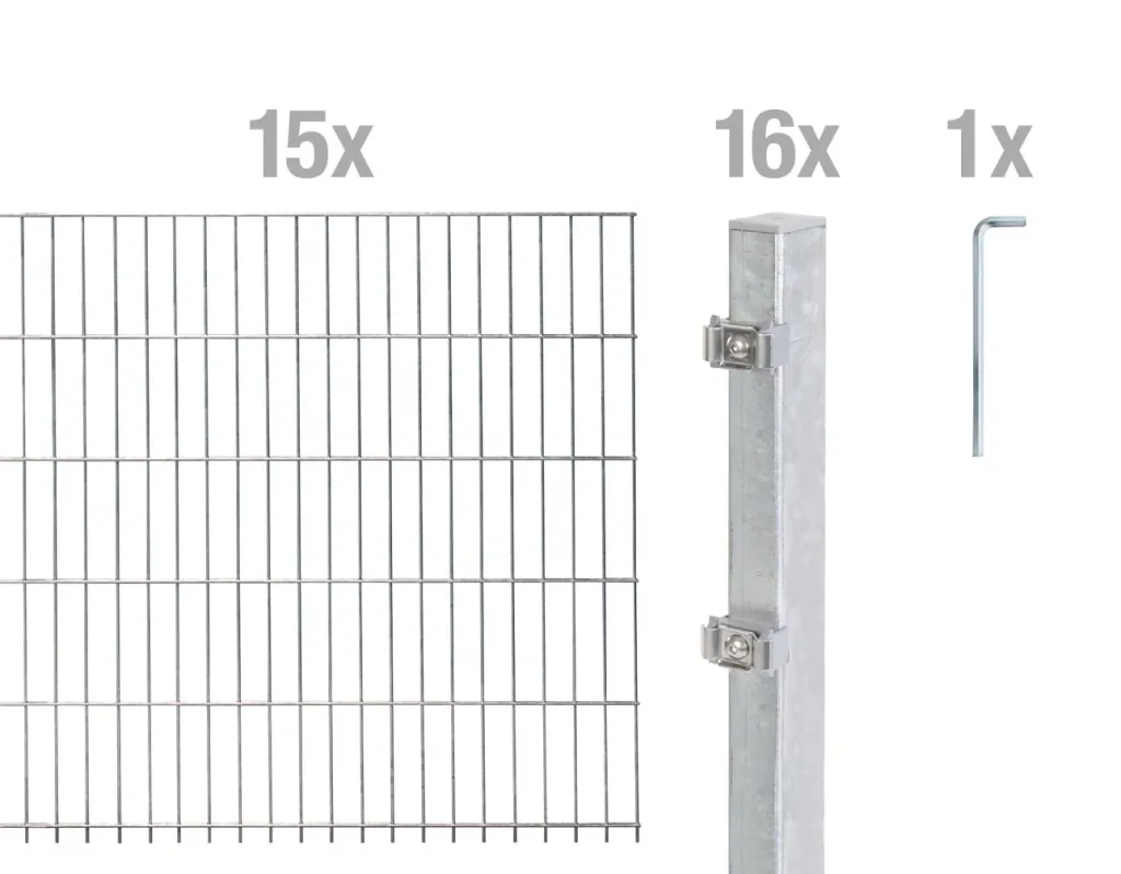 Double rod mesh fence complete set, hot-dip galvanized, height 140 cm, length 30 m