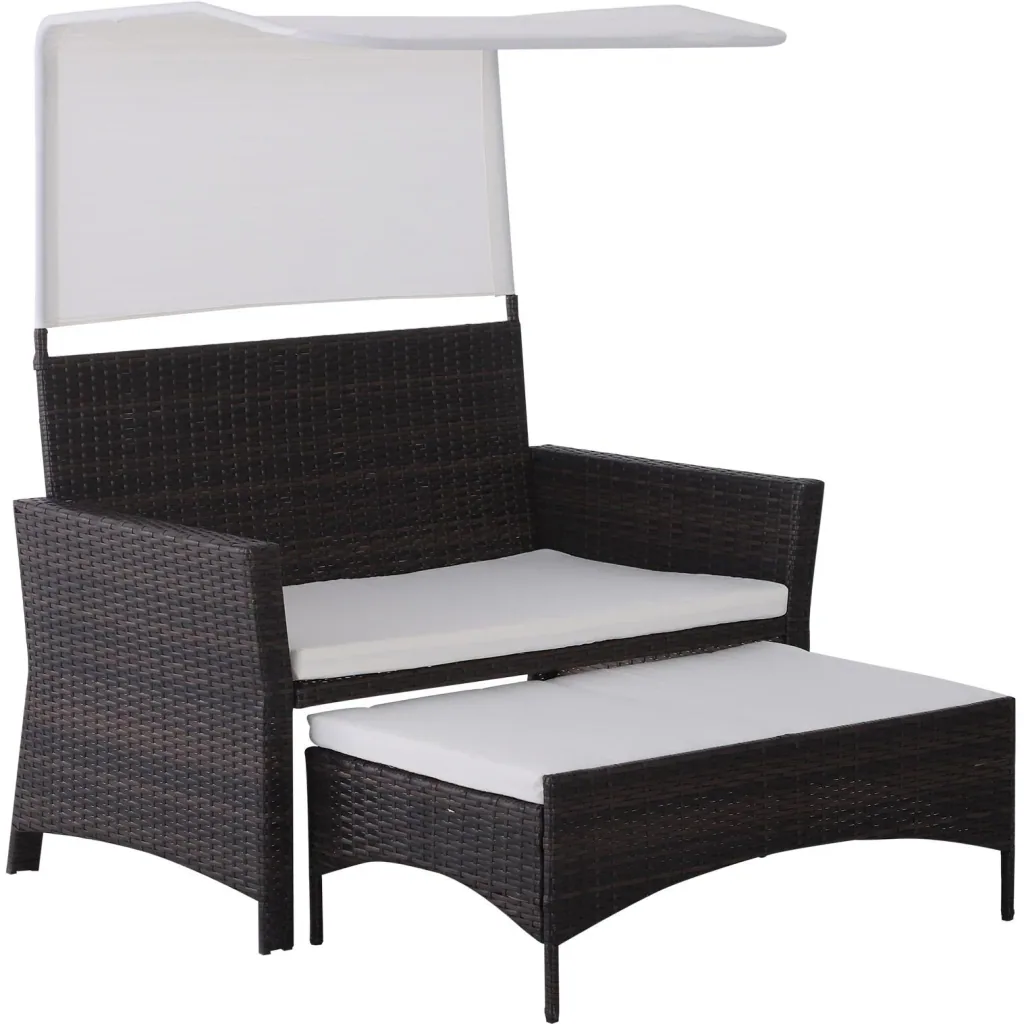 2-piece garden sofa, garden furniture, lounge, garden set, rattan furniture, brown, polyrattan, 1 x stool with sunroof