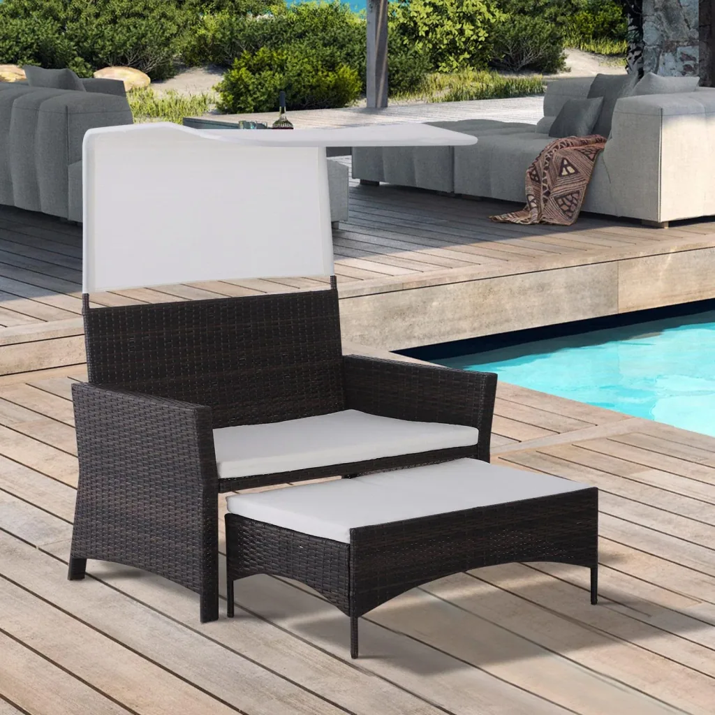 2-piece garden sofa, garden furniture, lounge, garden set, rattan furniture, brown, polyrattan, 1 x stool with sunroof