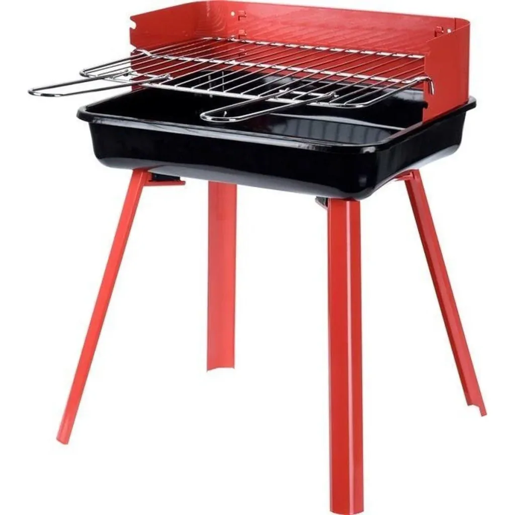 BBQ charcoal grill - grill area 33 x 26 cm - red - compact