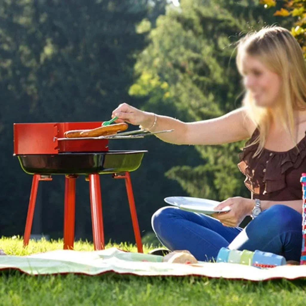 BBQ charcoal grill - grill area 33 x 26 cm - red - compact