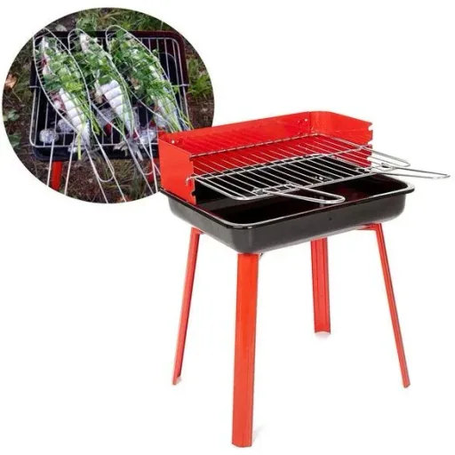 BBQ charcoal grill - grill area 33 x 26 cm - red - compact