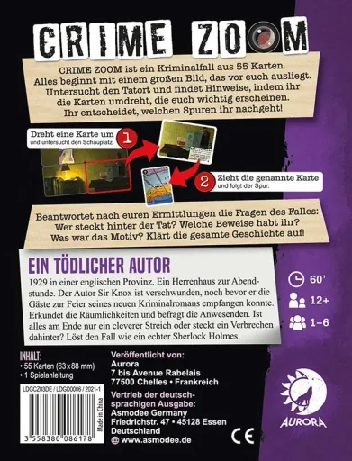 Crime Zoom - A Deadly Author - Pocket-sized crime game