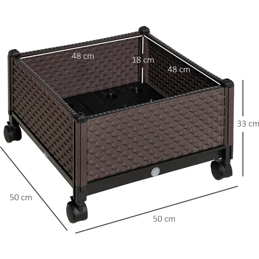 Raised bed 2-part DIY planter with wheels, drainage holes, planter, flower box, cold frame, plastic, brown