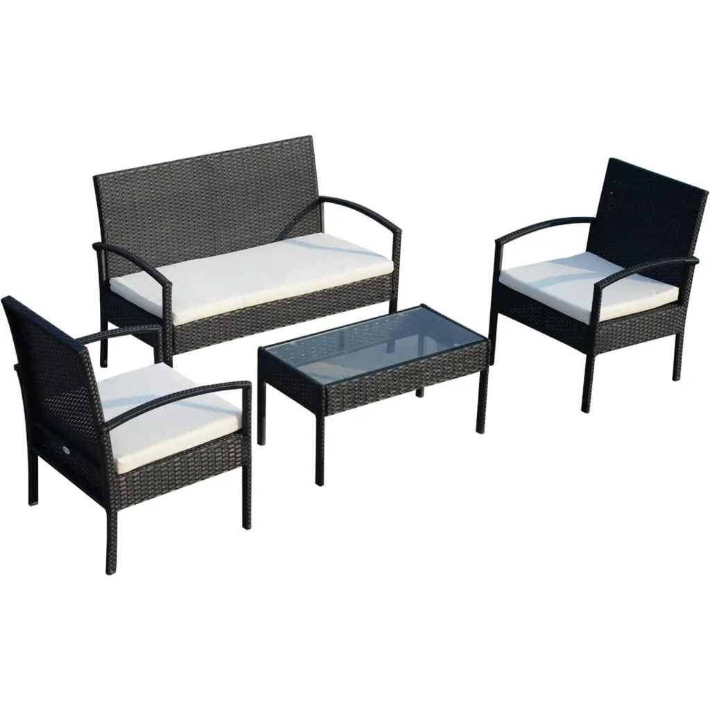 Polyrattan seating group as a 7-piece set