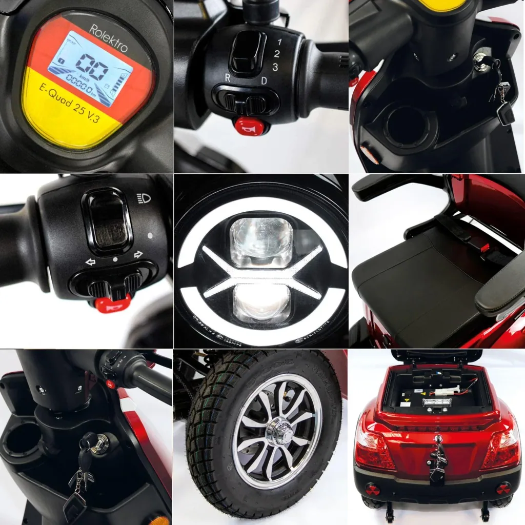 E-Quad 25 V3 Lithium Rot, 1,000 Watt + drink holder