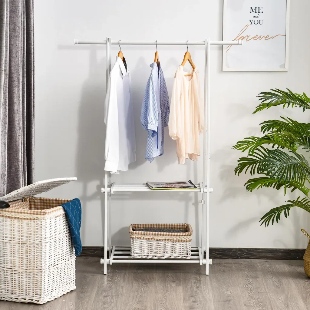 Coat rack with shoe rack, white