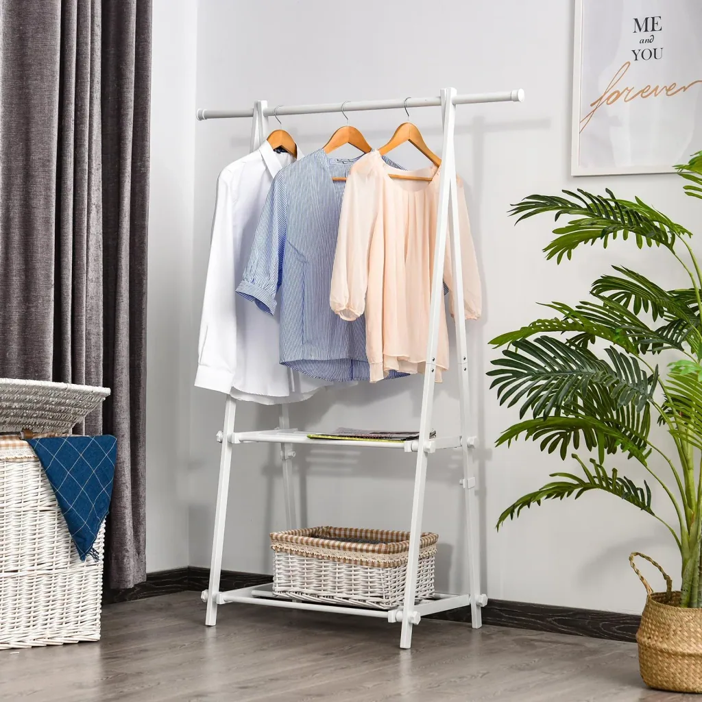 Coat rack with shoe rack, white